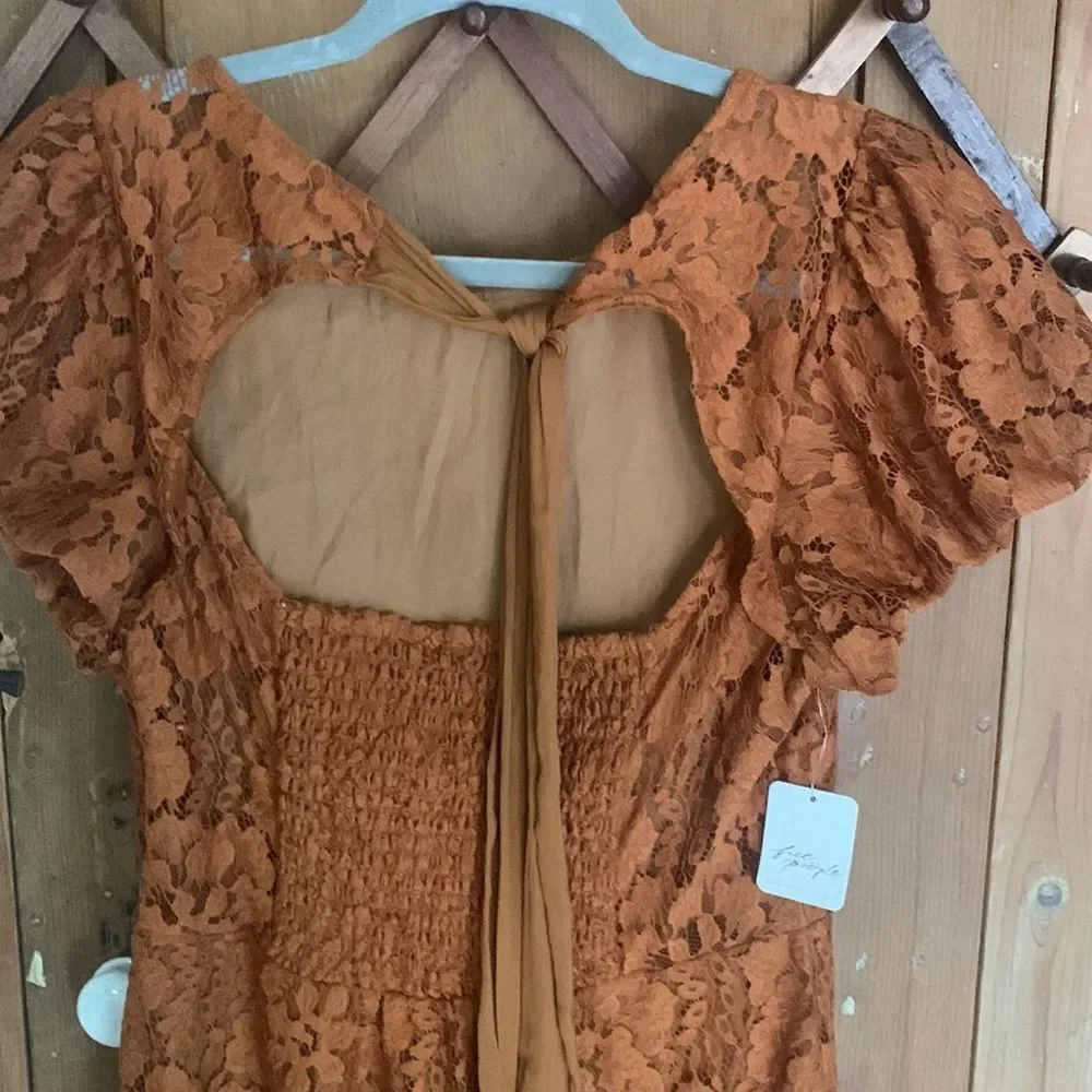 Free People Hailie open back short puff sleeve lace mini dress NWT - Picture 9 of 13